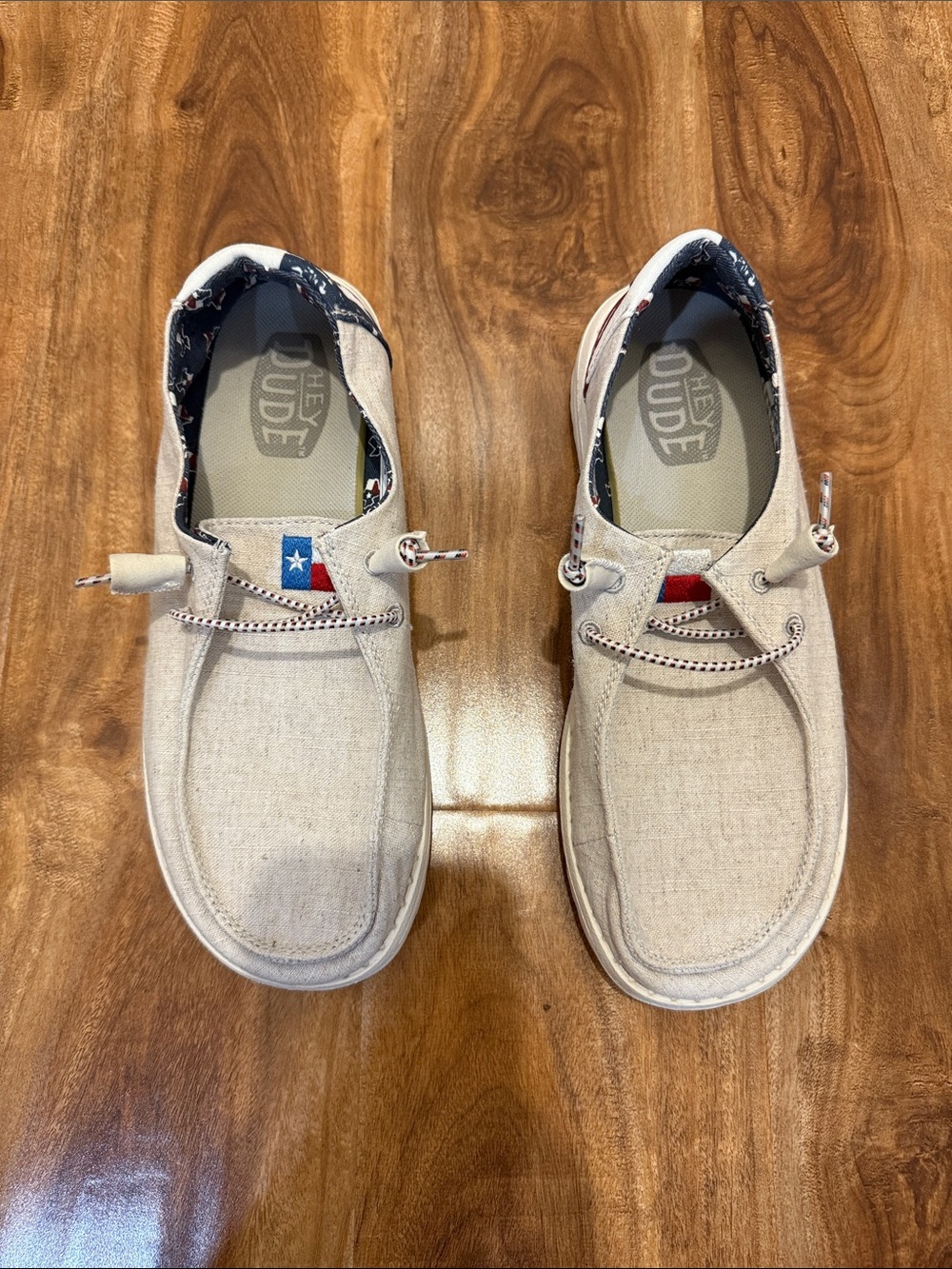 Hey Dude Light Beige Canvas Slip-Ons with Texas Flag Accent - Picture 2 of 7